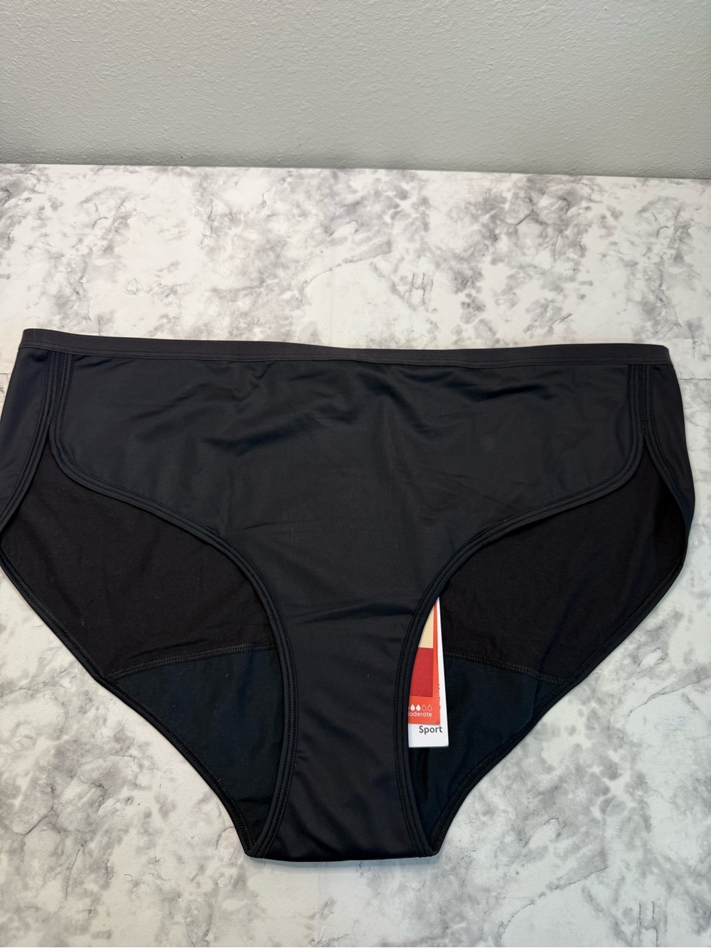 Thinx, Sportslip period panties sleek black Sport label,ideal active use size 4X